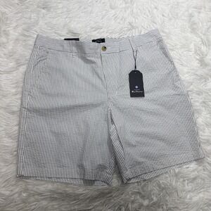 Ben Sherman Seersucker Shorts Mens 34 Blue White Vert Striped Classic 8" New!
